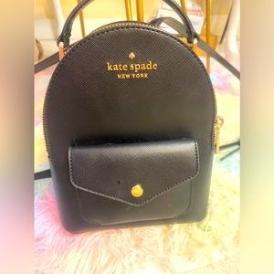 COPY - EUC Kate Spade Black Backpack Gold Logo Front Snap Pocket Adjustable Str…